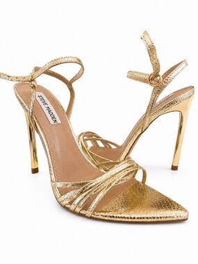 Steve Madden Wendy Gold Snake Metallic Strappy Stiletto Heels